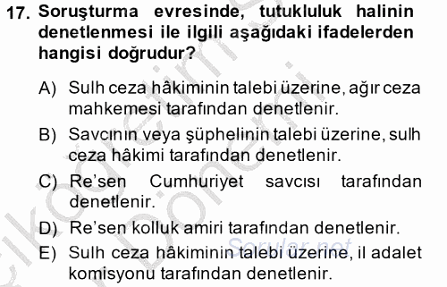 Ceza Muhakemesi Hukuku 2014 - 2015 Ara Sınavı 17.Soru