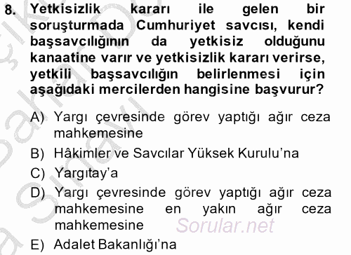 Ceza Muhakemesi Hukuku 2014 - 2015 Ara Sınavı 8.Soru