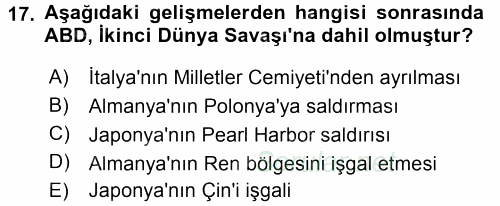 Türk Dış Politikası 1 2017 - 2018 Ara Sınavı 17.Soru