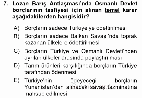 Türk Dış Politikası 1 2017 - 2018 Ara Sınavı 7.Soru