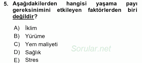 Temel Yem Bilgisi ve Hayvan Besleme 2016 - 2017 3 Ders Sınavı 5.Soru