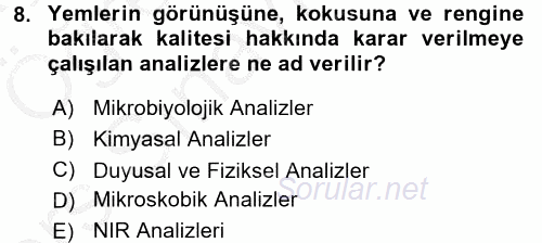 Temel Yem Bilgisi ve Hayvan Besleme 2016 - 2017 3 Ders Sınavı 8.Soru