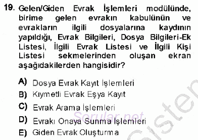 Ulusal Yargı Ağı Projesi 1 2013 - 2014 Ara Sınavı 19.Soru