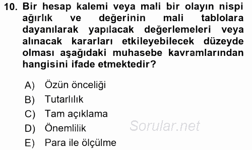 Genel Muhasebe 1 2016 - 2017 Ara Sınavı 10.Soru