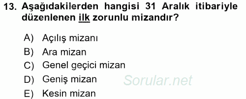 Genel Muhasebe 1 2016 - 2017 Ara Sınavı 13.Soru