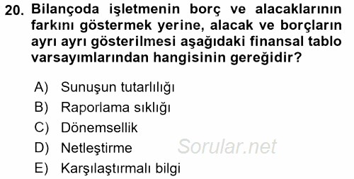 Genel Muhasebe 1 2016 - 2017 Ara Sınavı 20.Soru