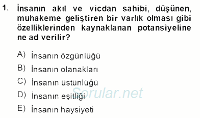 Temel İnsan Hakları Bilgisi 1 2014 - 2015 Dönem Sonu Sınavı 1.Soru