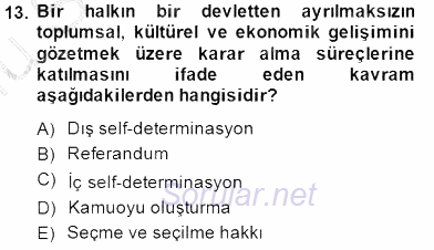 Temel İnsan Hakları Bilgisi 1 2014 - 2015 Dönem Sonu Sınavı 13.Soru