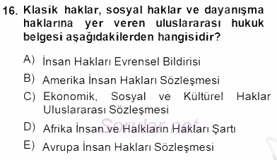 Temel İnsan Hakları Bilgisi 1 2014 - 2015 Dönem Sonu Sınavı 16.Soru