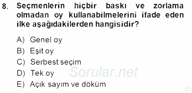 Temel İnsan Hakları Bilgisi 1 2014 - 2015 Dönem Sonu Sınavı 8.Soru