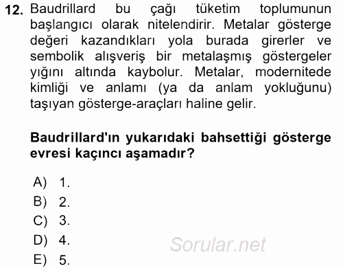 Çağdaş Sosyoloji Kuramları 2016 - 2017 Dönem Sonu Sınavı 12.Soru