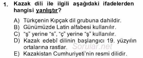 Çağdaş Türk Edebiyatları 2 2014 - 2015 Tek Ders Sınavı 1.Soru