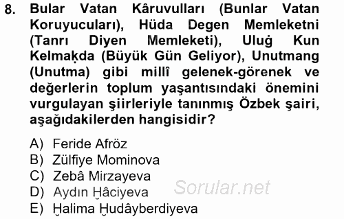 Çağdaş Türk Edebiyatları 2 2014 - 2015 Tek Ders Sınavı 8.Soru