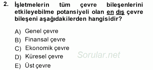 Genel İşletme 2014 - 2015 Dönem Sonu Sınavı 2.Soru