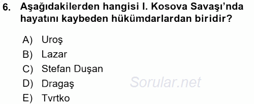 Osmanlı Tarihi (1299-1566) 2015 - 2016 Ara Sınavı 6.Soru