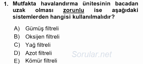 Mutfak Hizmetleri Yönetimi 2017 - 2018 3 Ders Sınavı 1.Soru