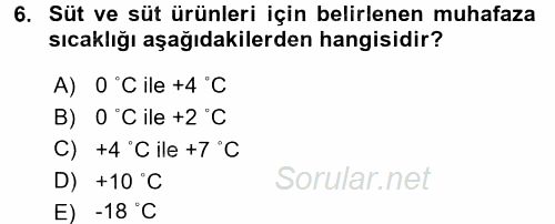 Mutfak Hizmetleri Yönetimi 2017 - 2018 3 Ders Sınavı 6.Soru