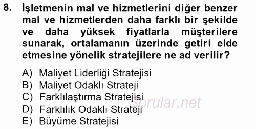 Stratejik Yönetim 2 2014 - 2015 Tek Ders Sınavı 8.Soru