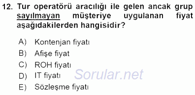 Tur Planlaması ve Yönetimi 2015 - 2016 Dönem Sonu Sınavı 12.Soru