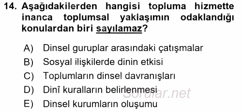 Topluma Hizmet Eğitimi 2015 - 2016 Ara Sınavı 14.Soru