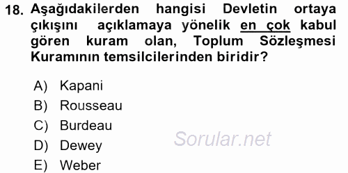 Topluma Hizmet Eğitimi 2015 - 2016 Ara Sınavı 18.Soru