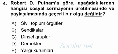 Topluma Hizmet Eğitimi 2015 - 2016 Ara Sınavı 4.Soru