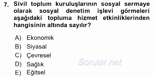 Topluma Hizmet Eğitimi 2015 - 2016 Ara Sınavı 7.Soru