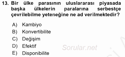 Dış Ticaret İşlemleri ve Belgeleri 2016 - 2017 3 Ders Sınavı 13.Soru