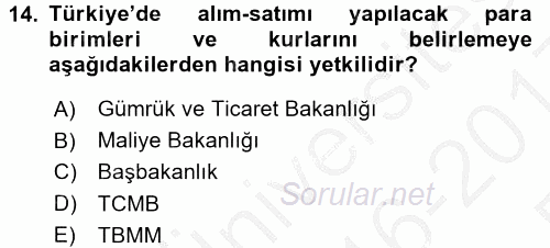 Dış Ticaret İşlemleri ve Belgeleri 2016 - 2017 3 Ders Sınavı 14.Soru