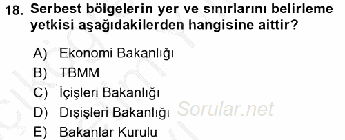 Dış Ticaret İşlemleri ve Belgeleri 2016 - 2017 3 Ders Sınavı 18.Soru