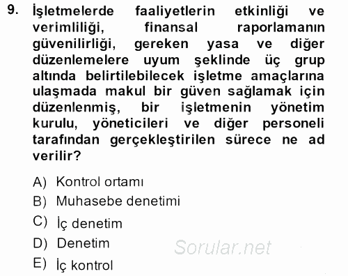 Muhasebe Denetimi 2014 - 2015 Dönem Sonu Sınavı 9.Soru