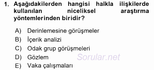 Halkla İlişkiler 2015 - 2016 Tek Ders Sınavı 1.Soru