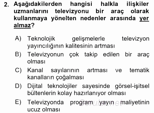 Halkla İlişkiler 2015 - 2016 Tek Ders Sınavı 2.Soru