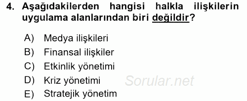 Halkla İlişkiler 2015 - 2016 Tek Ders Sınavı 4.Soru