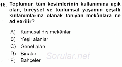 Turistik Alanlarda Mekan Tasarımı 2016 - 2017 Ara Sınavı 15.Soru