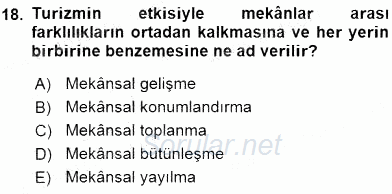 Turistik Alanlarda Mekan Tasarımı 2016 - 2017 Ara Sınavı 18.Soru
