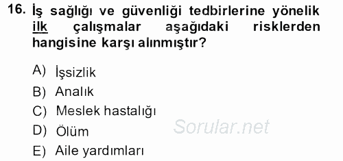 Çalışma Yaşamının Denetimi 2013 - 2014 Tek Ders Sınavı 16.Soru