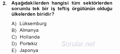 Çalışma Yaşamının Denetimi 2013 - 2014 Tek Ders Sınavı 2.Soru