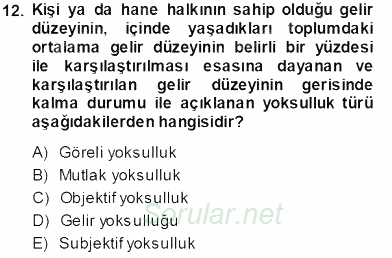 Sosyal Politika 2013 - 2014 Tek Ders Sınavı 12.Soru