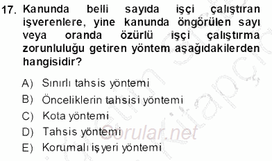 Sosyal Politika 2013 - 2014 Tek Ders Sınavı 17.Soru