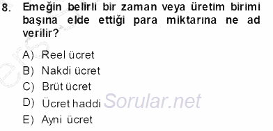 Sosyal Politika 2013 - 2014 Tek Ders Sınavı 8.Soru