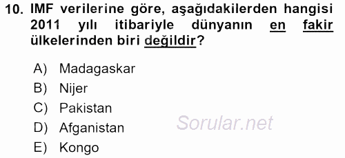 Dış Ticarete Giriş 2016 - 2017 3 Ders Sınavı 10.Soru