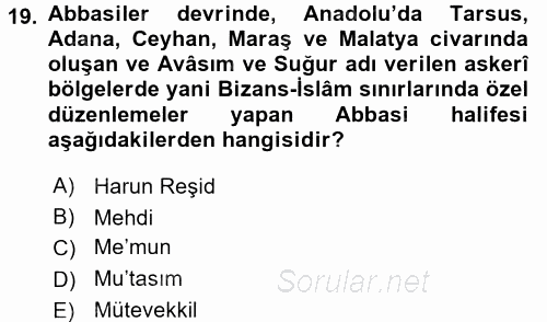 İslam Kurumları ve Medeniyeti 2017 - 2018 3 Ders Sınavı 19.Soru