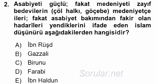 İslam Kurumları ve Medeniyeti 2017 - 2018 3 Ders Sınavı 2.Soru