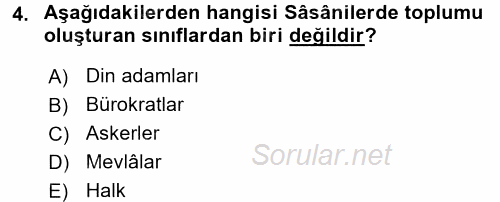 İslam Kurumları ve Medeniyeti 2017 - 2018 3 Ders Sınavı 4.Soru