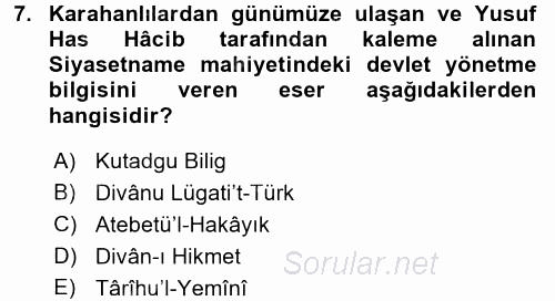 İslam Kurumları ve Medeniyeti 2017 - 2018 3 Ders Sınavı 7.Soru