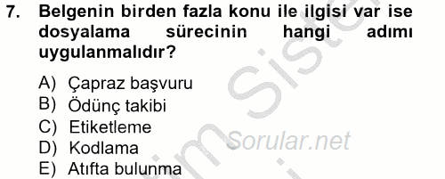 Dosyalama Arşivleme 2012 - 2013 Ara Sınavı 7.Soru