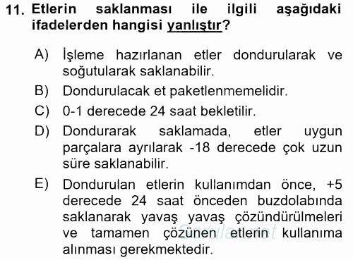 Temel Mutfak Teknikleri 2017 - 2018 Ara Sınavı 11.Soru