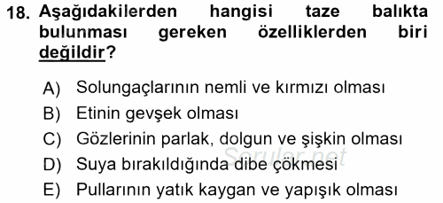 Temel Mutfak Teknikleri 2017 - 2018 Ara Sınavı 18.Soru