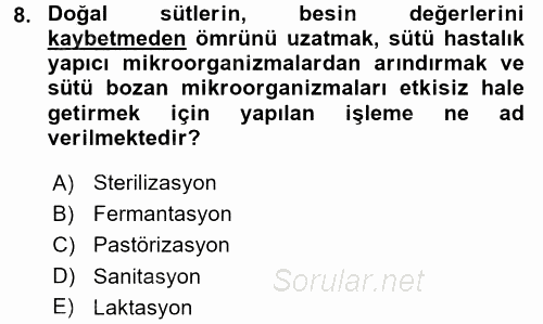 Temel Mutfak Teknikleri 2017 - 2018 Ara Sınavı 8.Soru